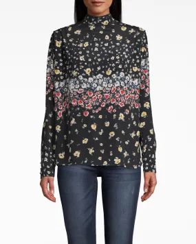 Ashbury Floral Silk Shoulder Flange Blouse in BLACK MULTI