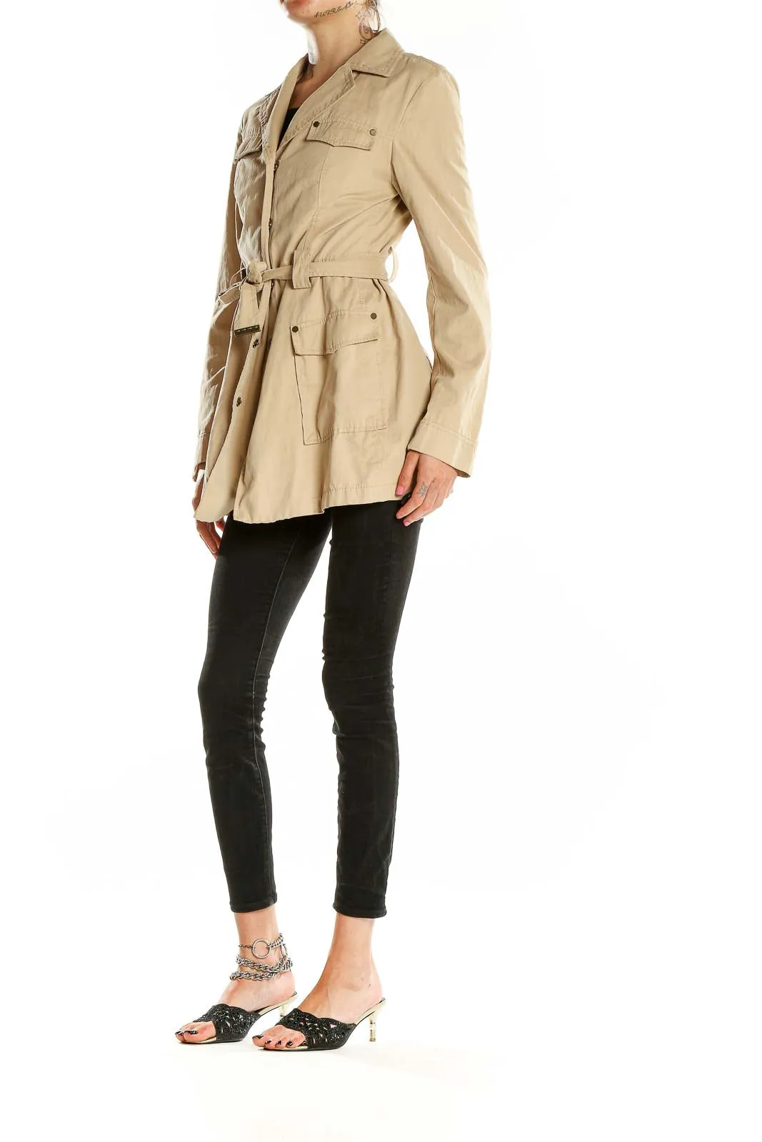 Beige Belted Safari Jacket