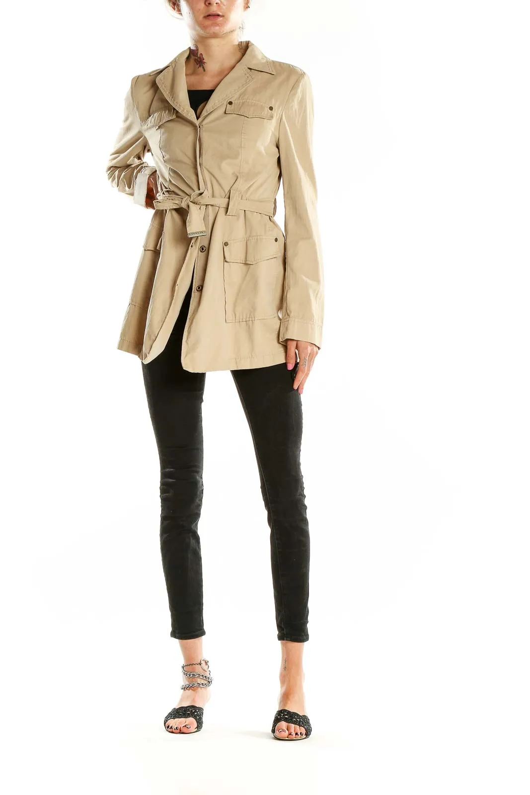 Beige Belted Safari Jacket