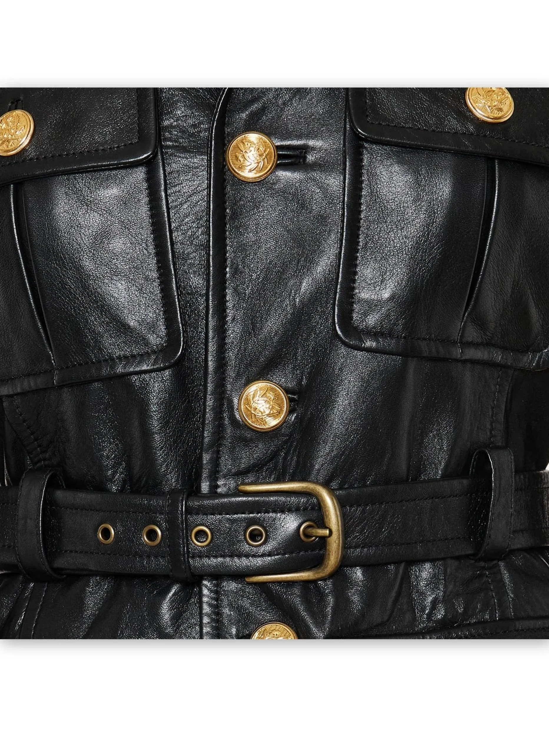 Belted Black Lambskin Leather Safari Jacket