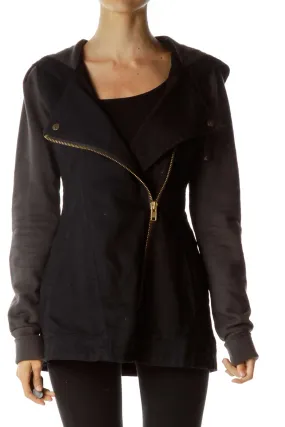 Black Denim Hooded Organic Cotton Jacket