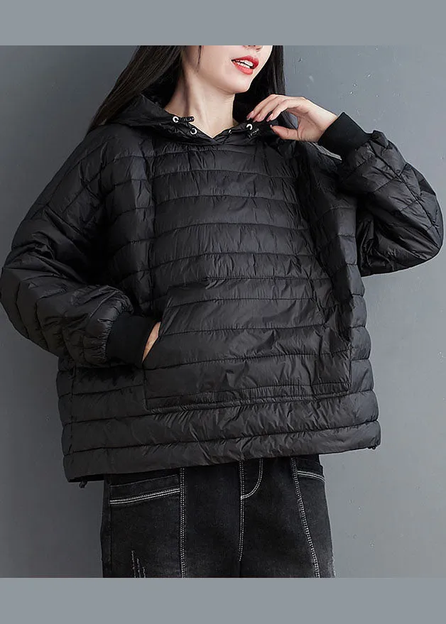 Black drawstring Fine Cotton Filled Jackets Hooded Winter