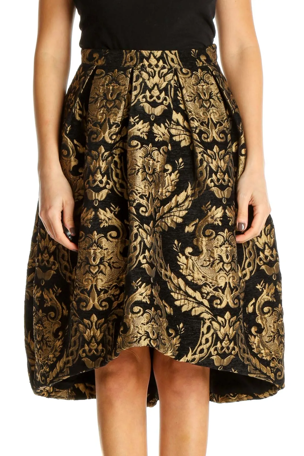 Brown Textured Retro A-Line Skirt