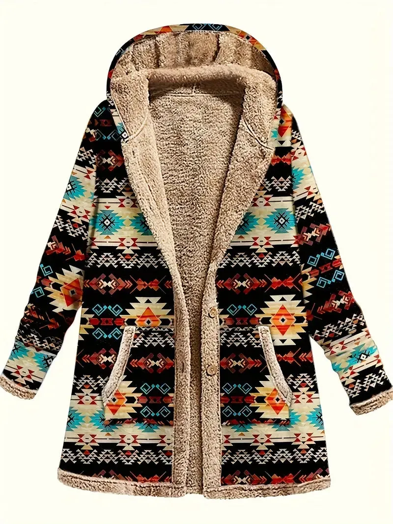 Brunhilde - Ethnic Geo Print Hooded Jacket