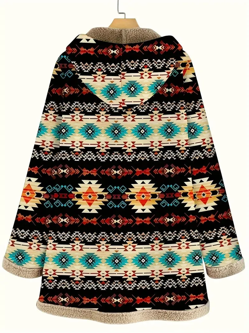 Brunhilde - Ethnic Geo Print Hooded Jacket