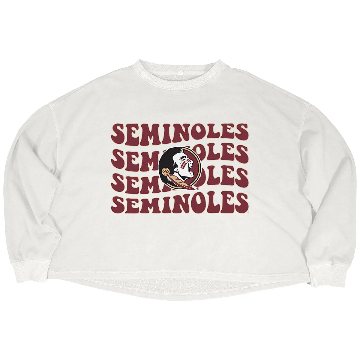 Capri Designs Women's Seminole Logo/Seminoles Design Crop Crew Fleece - White