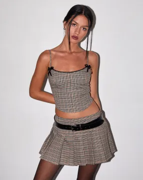 Casini Pleated Micro Skirt in Micro Check Brown