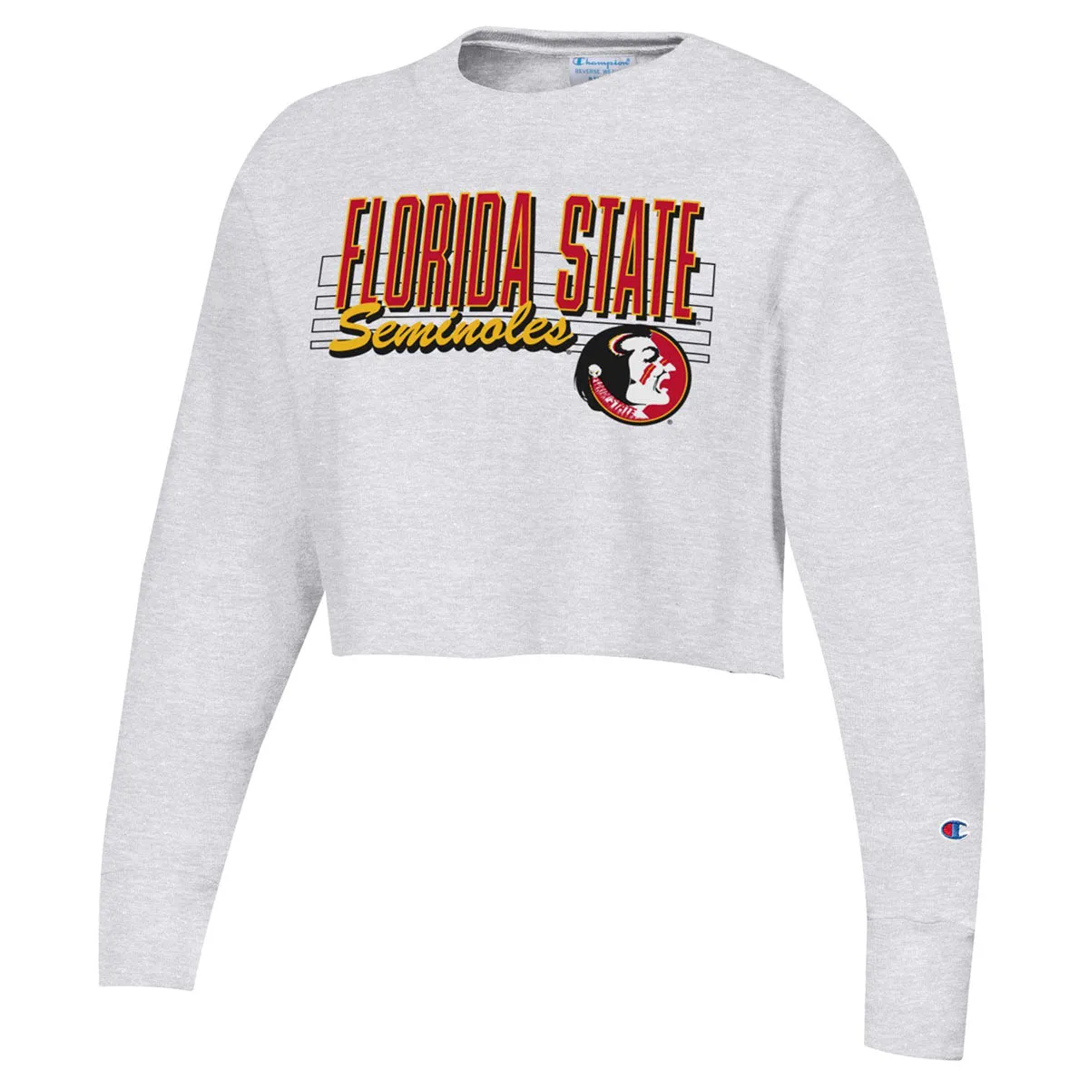 Champion Women's Vault Florida State Seminoles/Seminole Logo Reverse Weave Crop Crew Fleece - Silver Grey