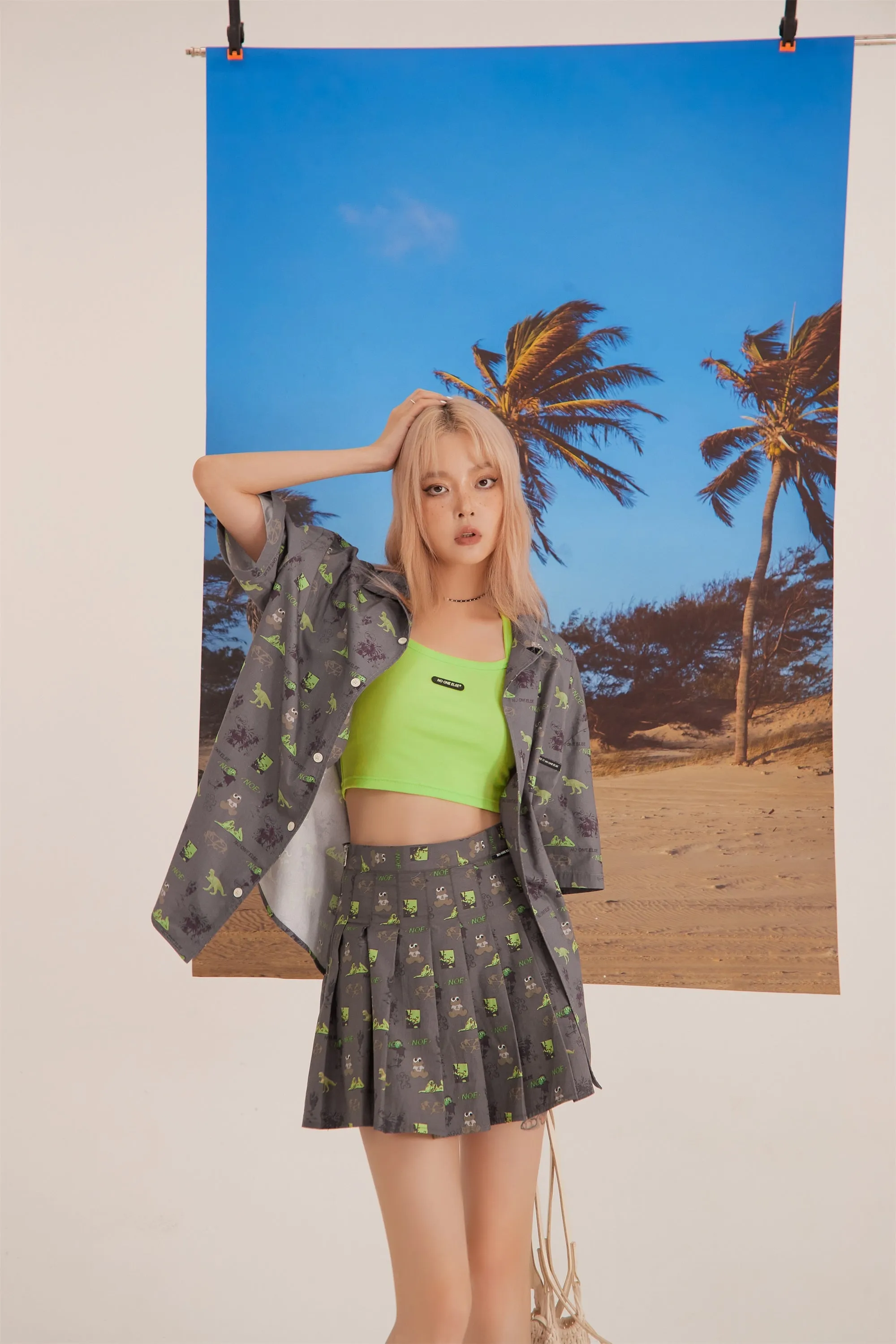 Confused Frog Print Mini Skirt