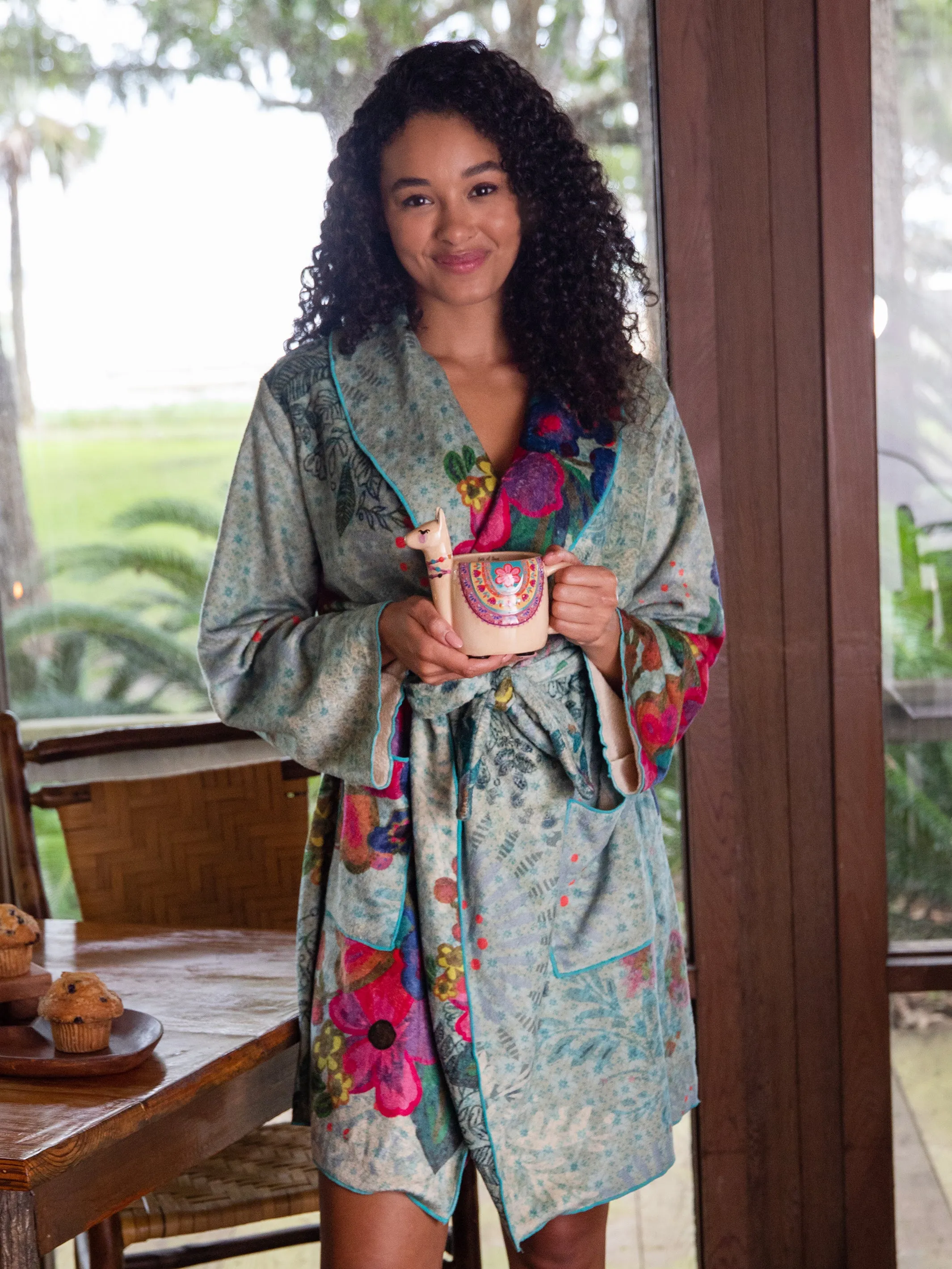 Cozy Blanket Robe - Aqua Floral