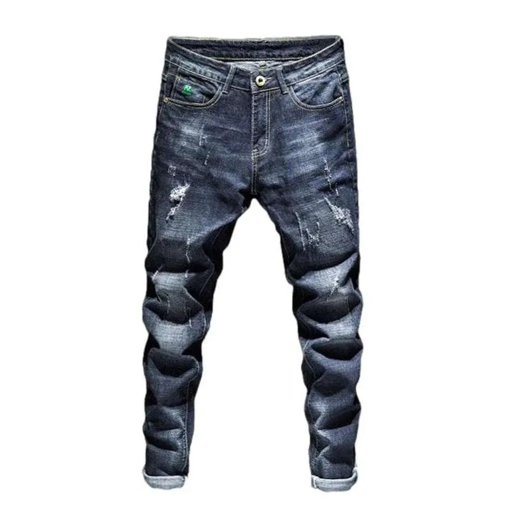 Dark wash men's ripped jeans