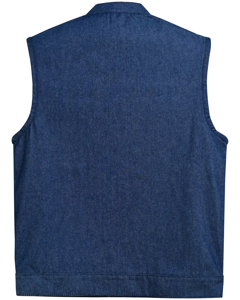 DM976 Men's Blue Rough Rub-Off Raw Finish Denim Vest