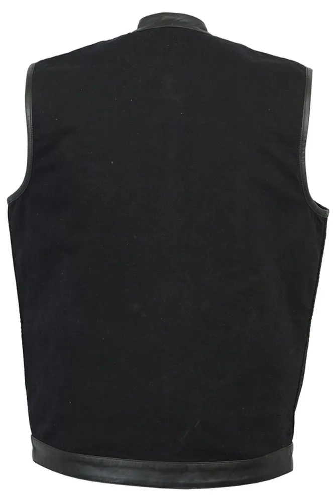 DM992 Men's Black Denim Single Panel Concealment Vest W/ Leather Trim