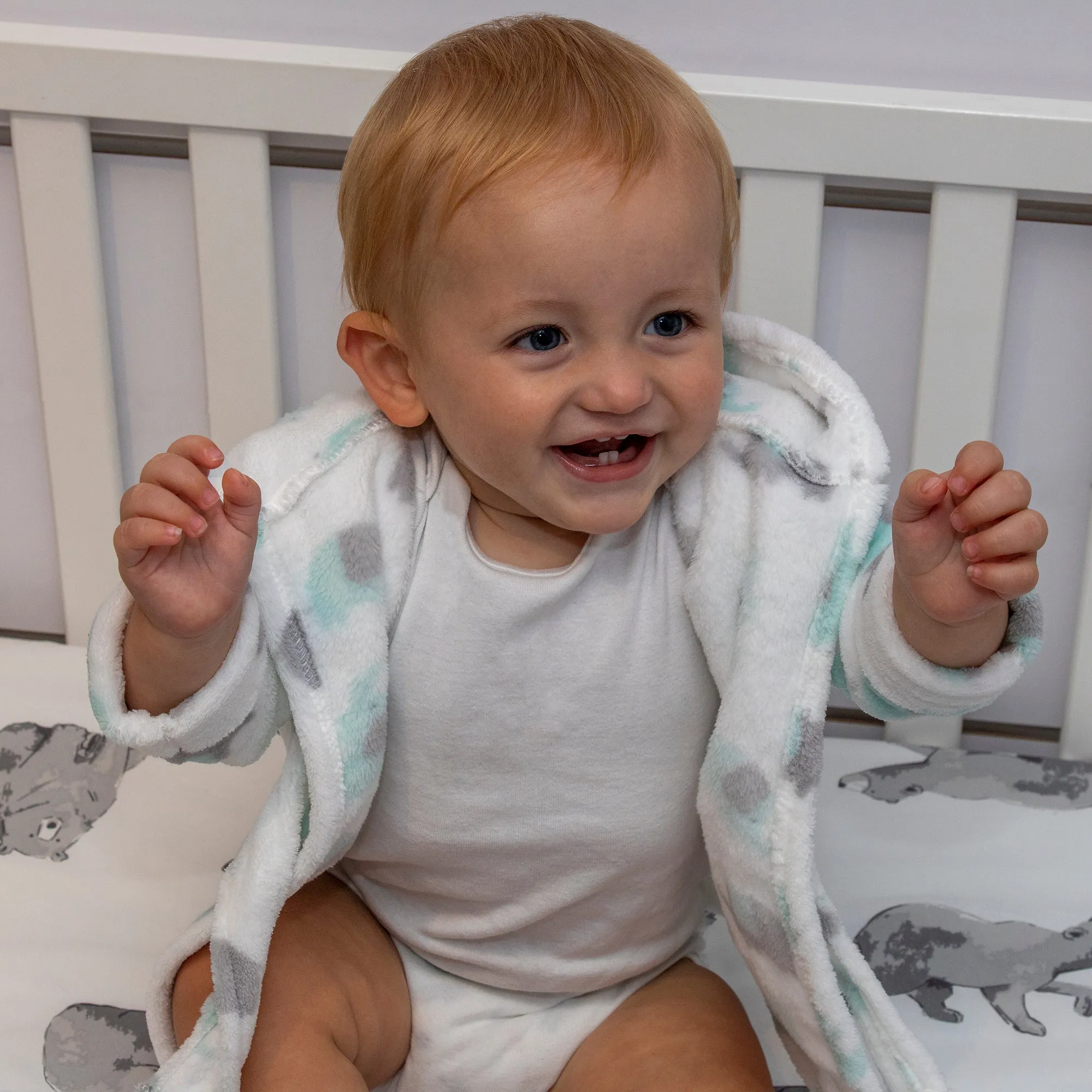 Elephant Print Toddler Robe - White