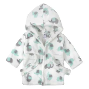 Elephant Print Toddler Robe - White