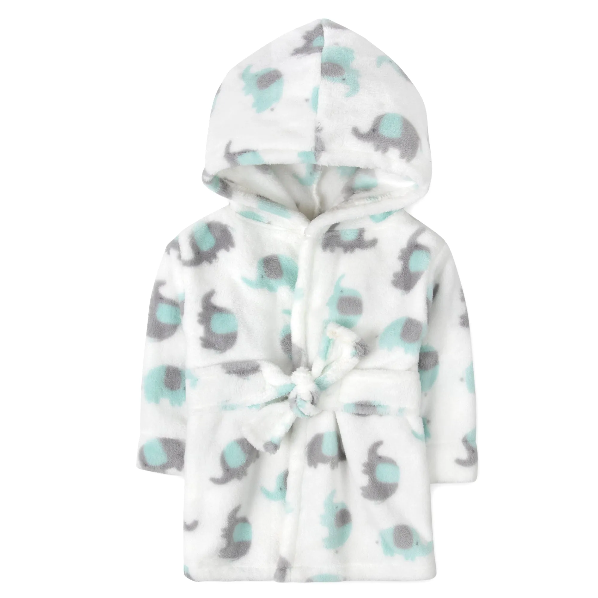 Elephant Print Toddler Robe - White