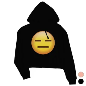 Emoji-Emotionless Womens Crop Hoodie Boring Fun Modern Enthusiastic