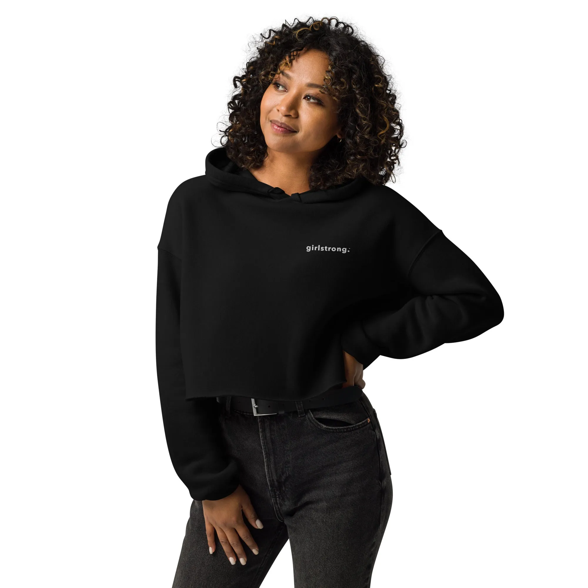 EVERYDAY FLEECE, COZY CHIC CROPPED HOODIE - GIRLSTRONG BLACK