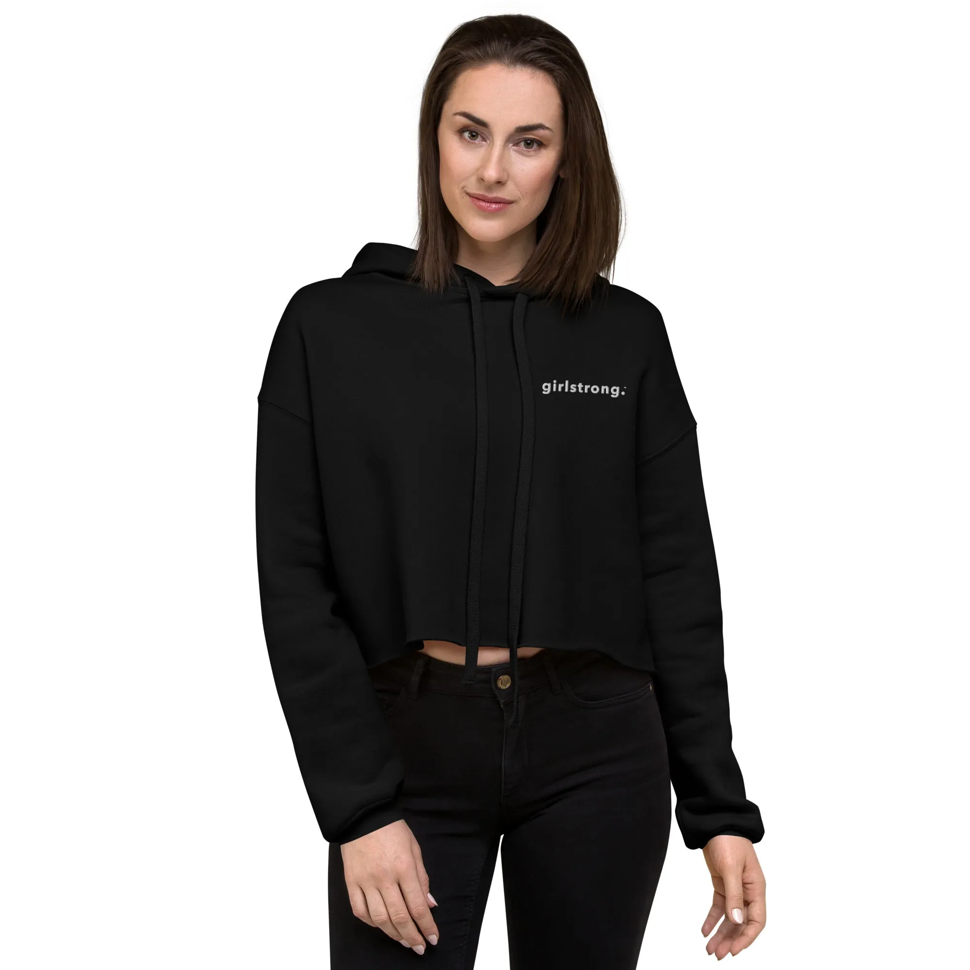 EVERYDAY FLEECE, COZY CHIC CROPPED HOODIE - GIRLSTRONG BLACK