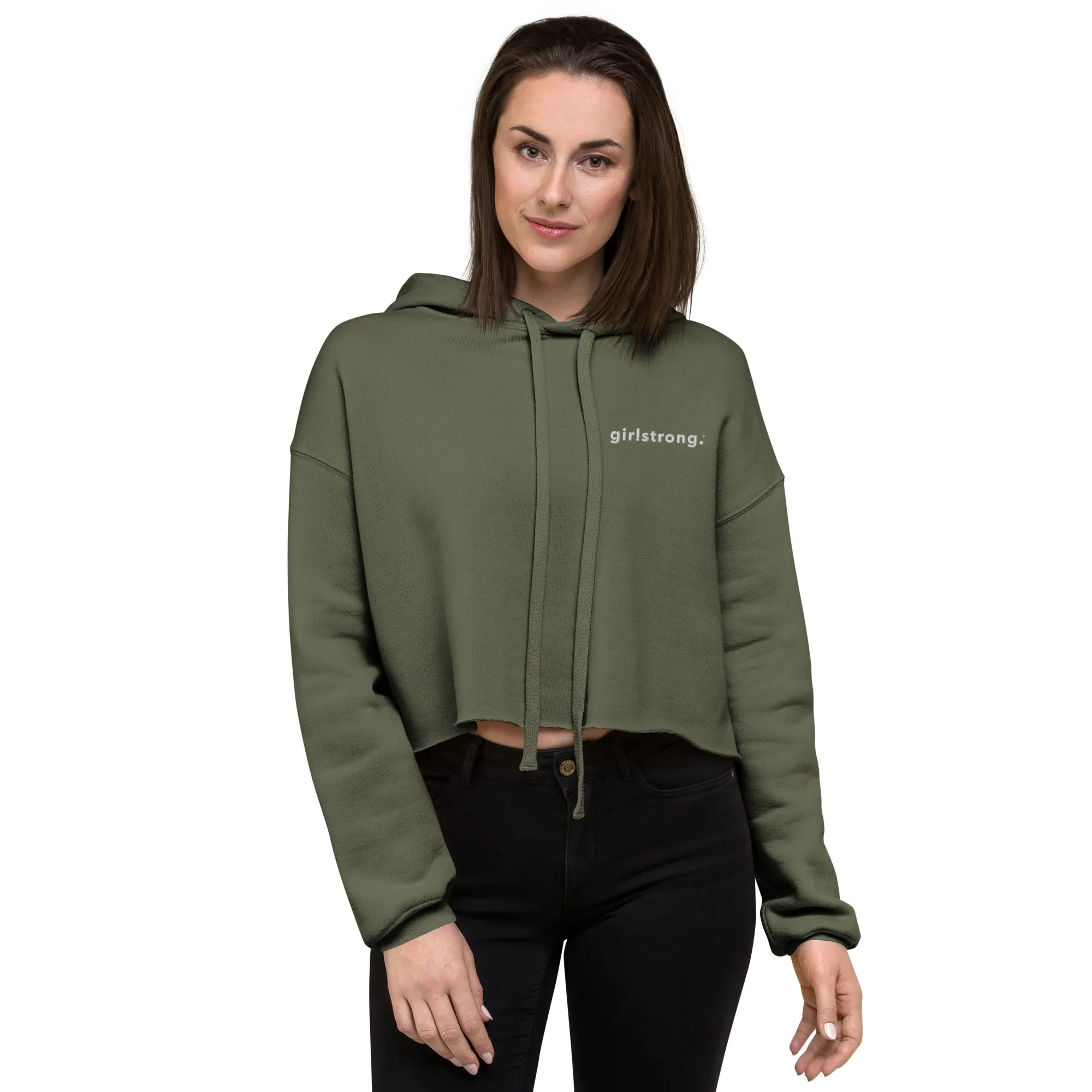 EVERYDAY FLEECE, COZY CHIC CROPPED HOODIE - GIRLSTRONG MILITARY GREEN