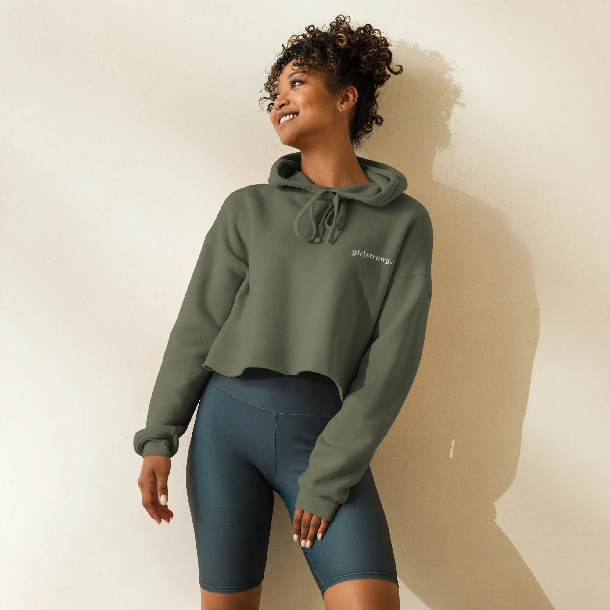 EVERYDAY FLEECE, COZY CHIC CROPPED HOODIE - GIRLSTRONG MILITARY GREEN