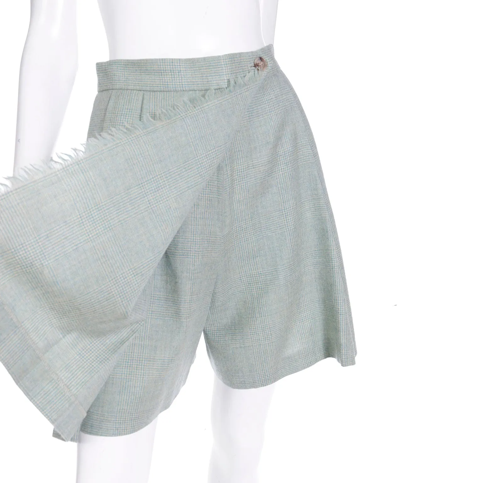 F/W 1991 Isaac Mizrahi Green Plaid Wrap Skort with Raw Edges