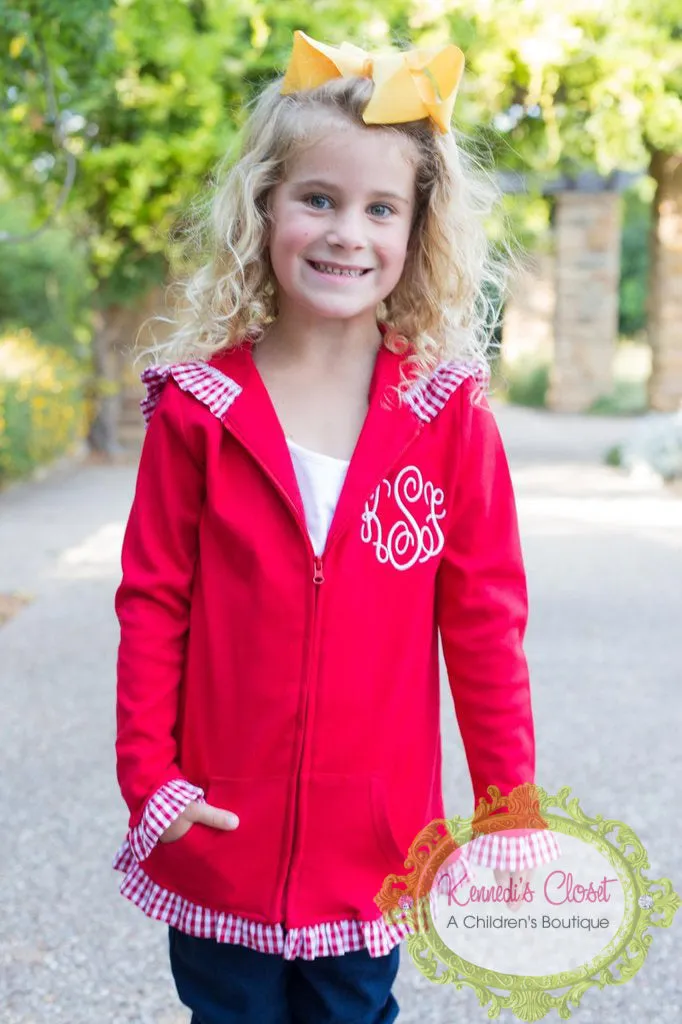 Girls Pink Gingham Ruffle Jacket