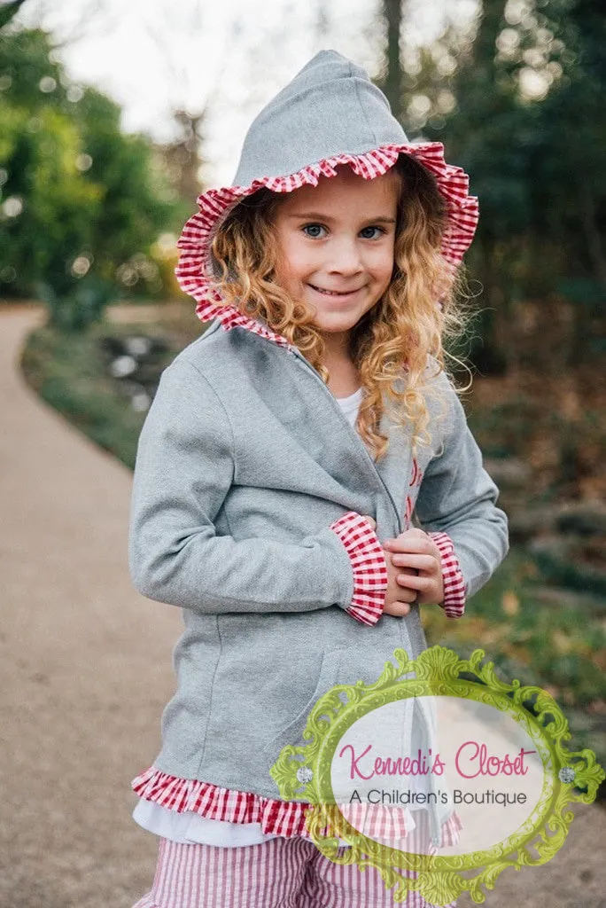 Girls Red and Navy Ruffle Jacket