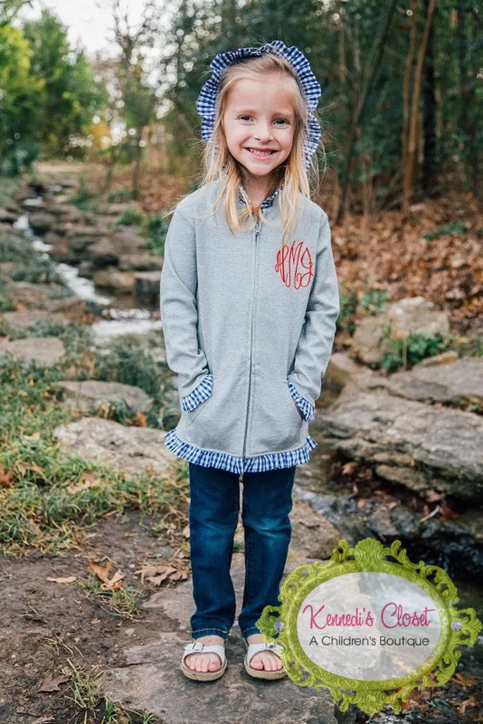 Girls Red and Navy Ruffle Jacket