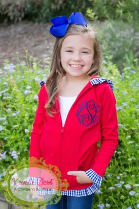 Girls Red and Navy Ruffle Jacket