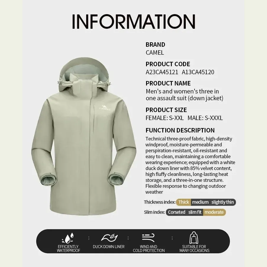 GOLDEN CAMEL Waterproof Hiking Jackets Women Windbreakers Down Jacket for Men 2023 New Three-in-one Mountaineering Coats Clothes