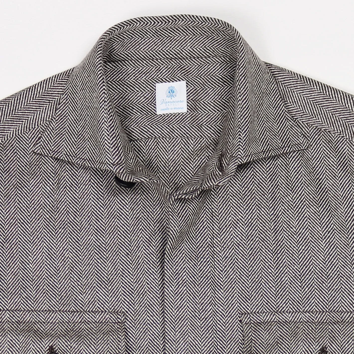 Grey Herringbone Cashmere Vicuña Safari Jacket