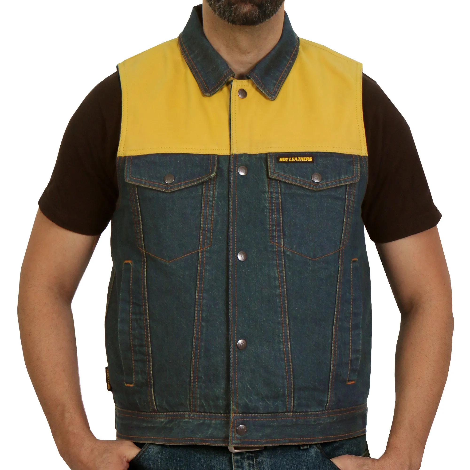 Hot Leathers Men's Leather and Denium Conceal Carry Vest VSM6103