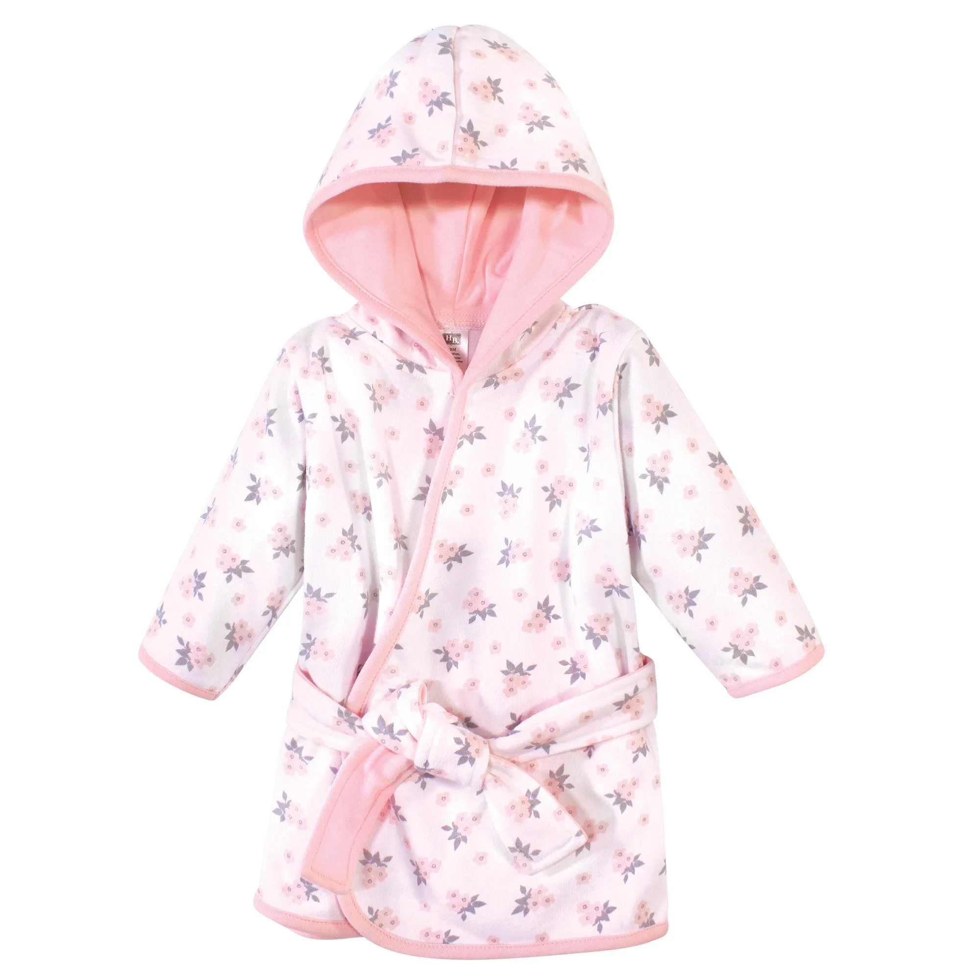 Hudson Baby Cotton Rich Bathrobe, Pink Gray Floral