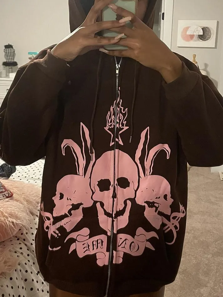 Joskaa Skeleton Graphic Zip-Up Oversized Hoodie