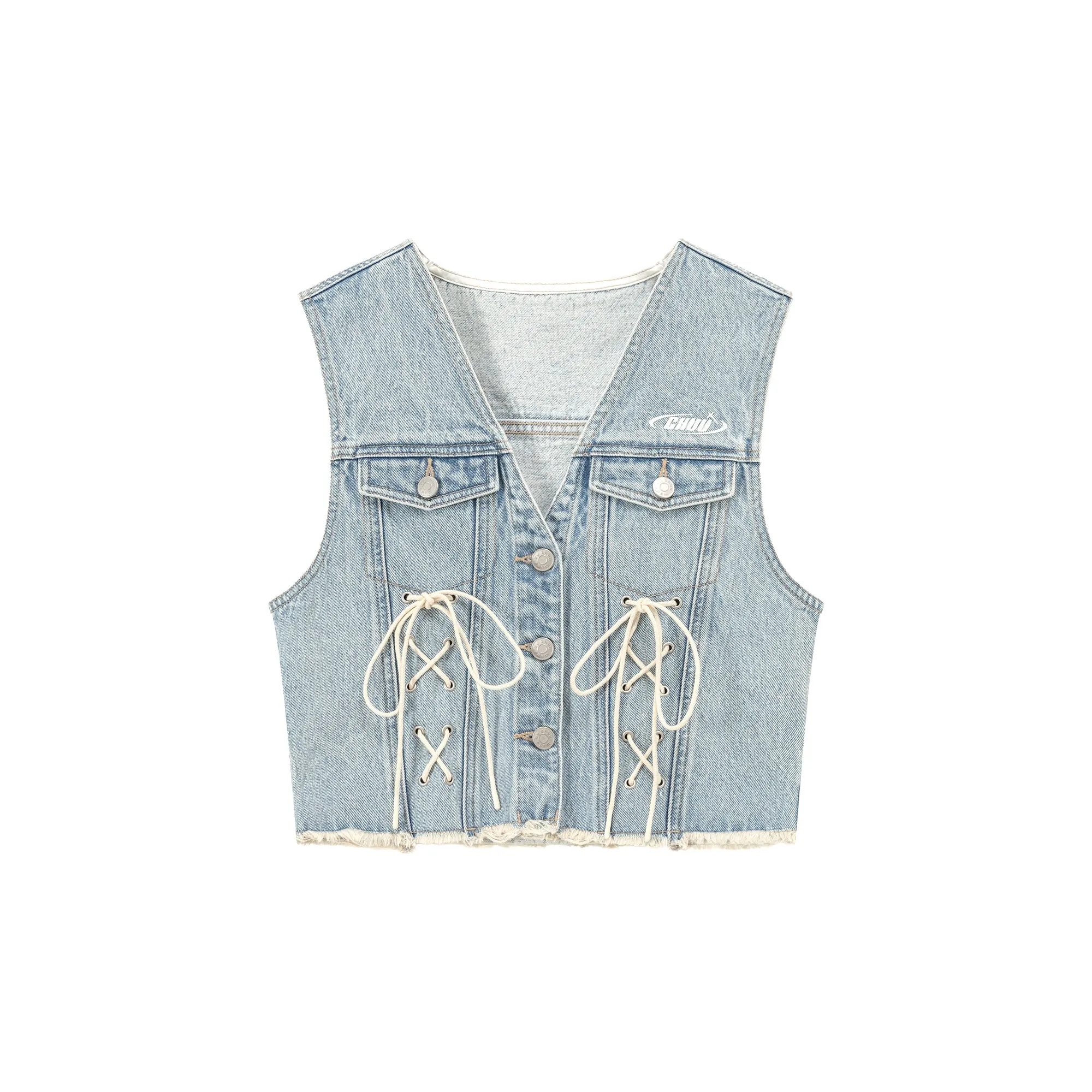 Lace Up Bow Denim Vest