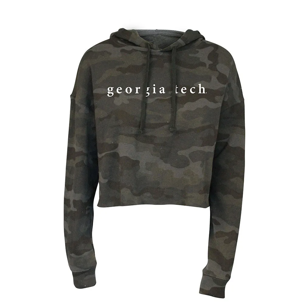 Ladies Georgia Tech Yellow Jackets Hooded Crop Camo Sweatshirt