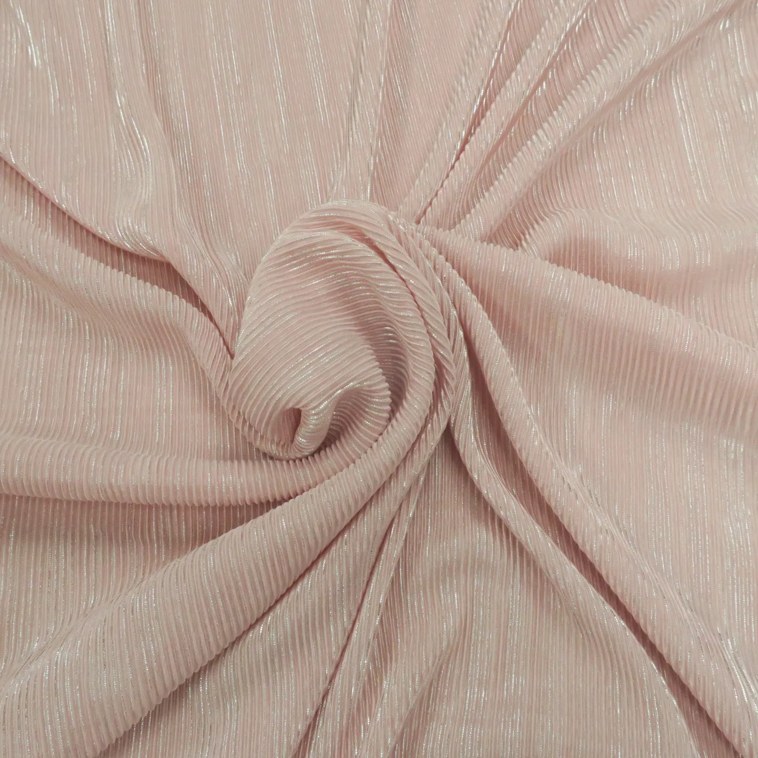 Light Pink with Silver Foil Pleated Stretch Fabric