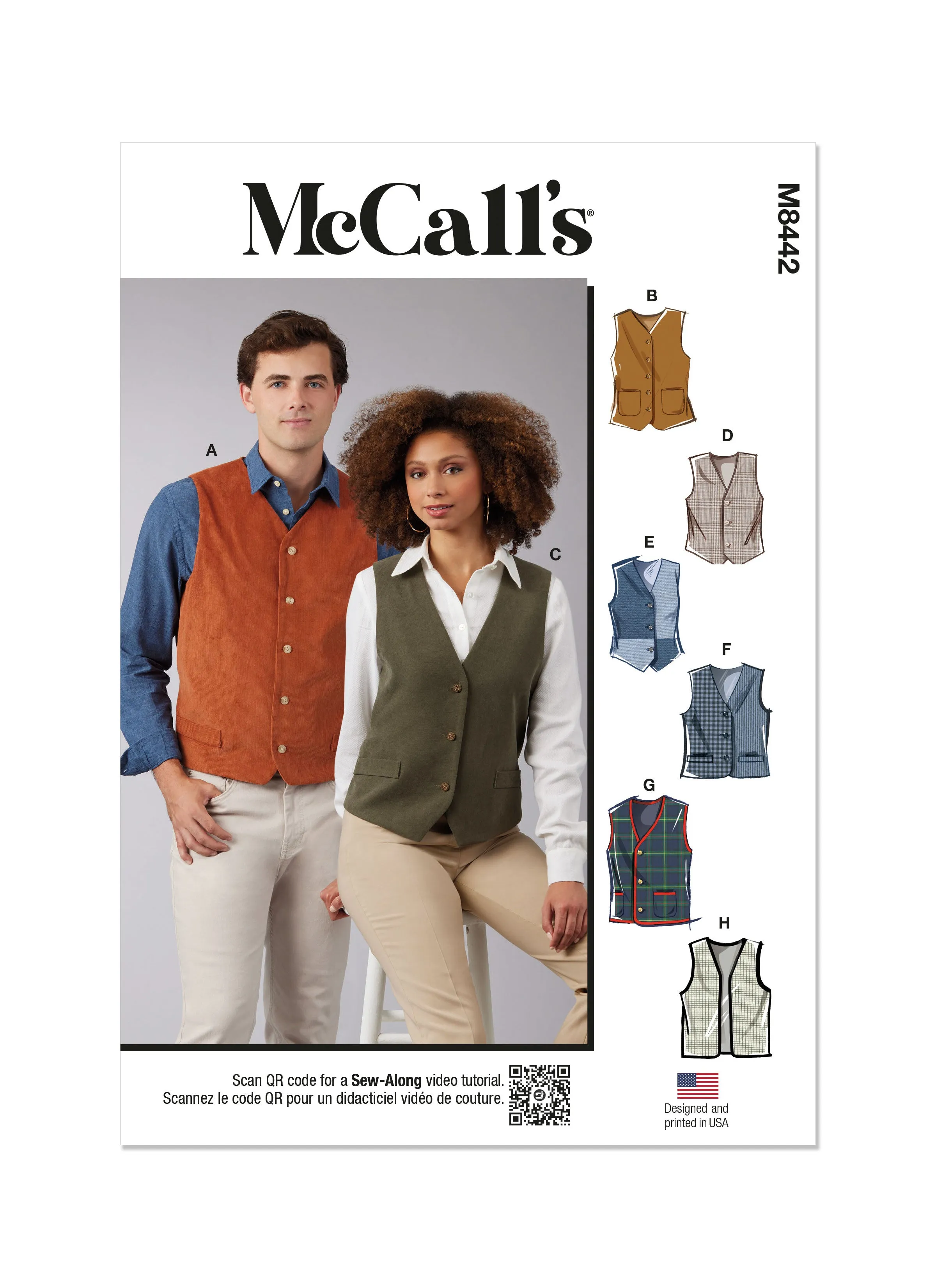 McCall's sewing pattern M8442 Misses' and Men's Lined Vests