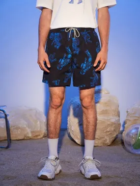 Men Astronaut Print Drawstring Waist Shorts