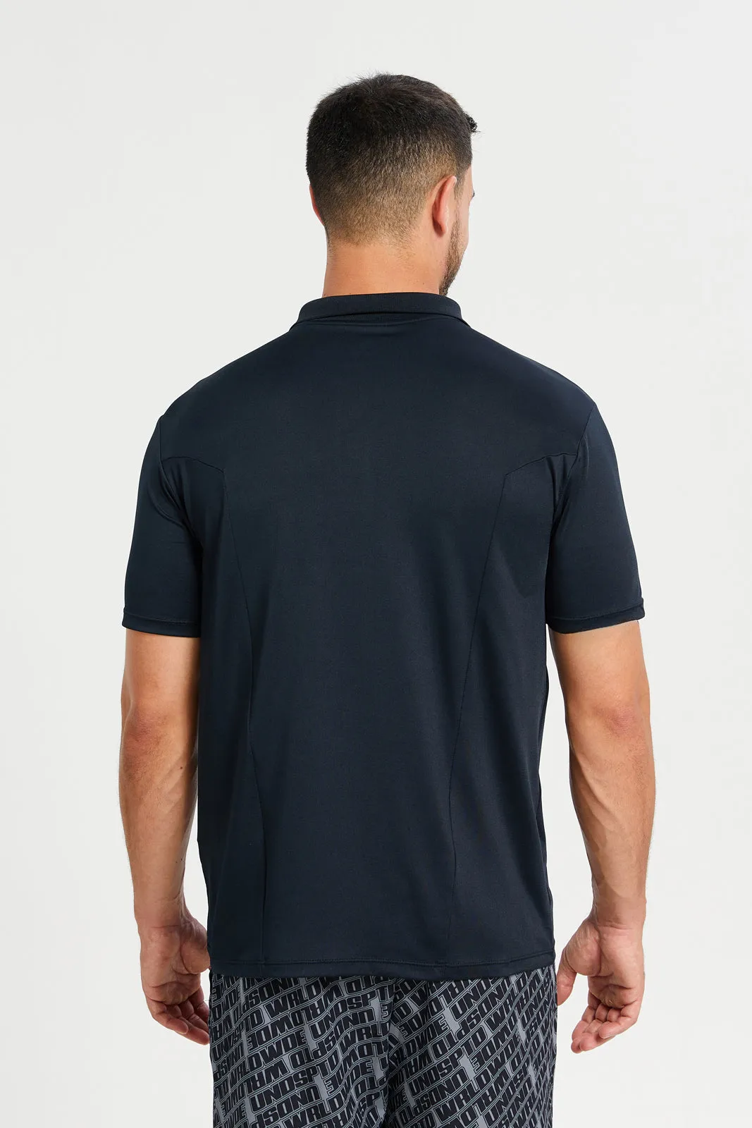 Men Black Plain Active Polo T-Shirt