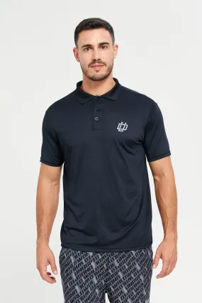 Men Black Plain Active Polo T-Shirt