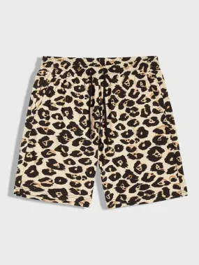 Men Leopard Print Drawstring Waist Shorts