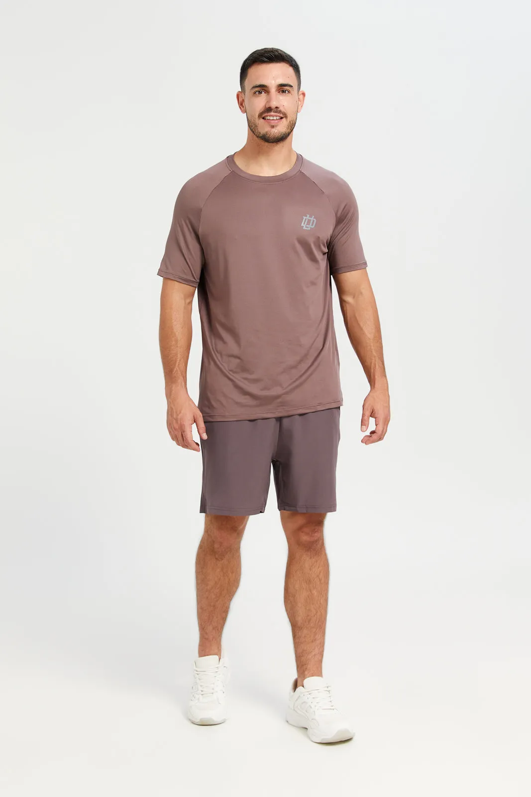 Men Mauve Pink Plain Short Sleeve Active T-Shirt