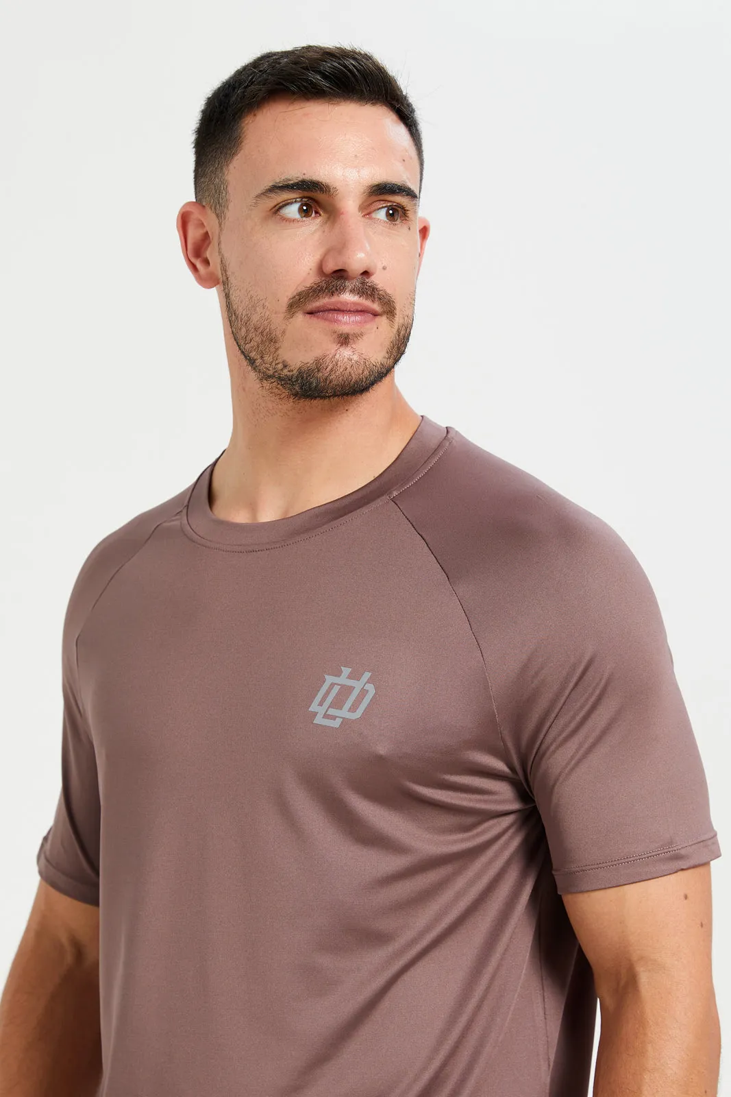 Men Mauve Pink Plain Short Sleeve Active T-Shirt