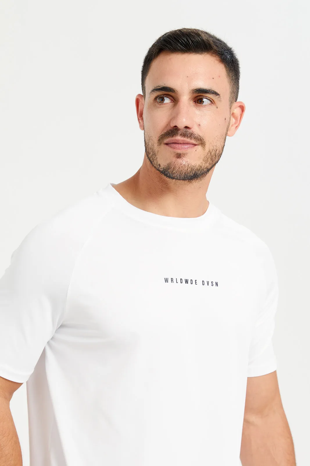 Men White Plain Active T-Shirt