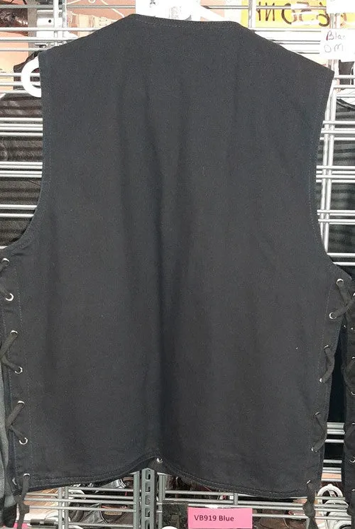 Men's Black Denim Vest with Side Lace