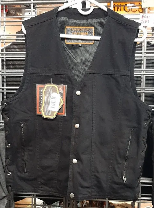 Men's Black Denim Vest with Side Lace