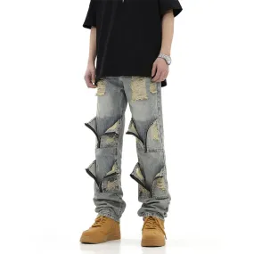 Men's High Streetwear Ripped Deconstructed Zipper Jeans