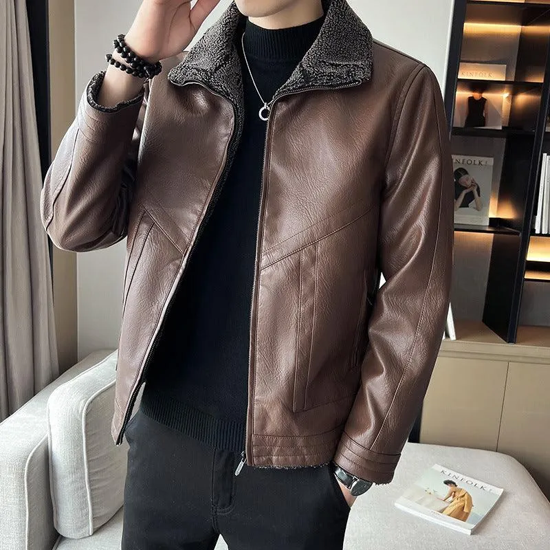 Men's Leather Jackets Velvet Padded Plus Size